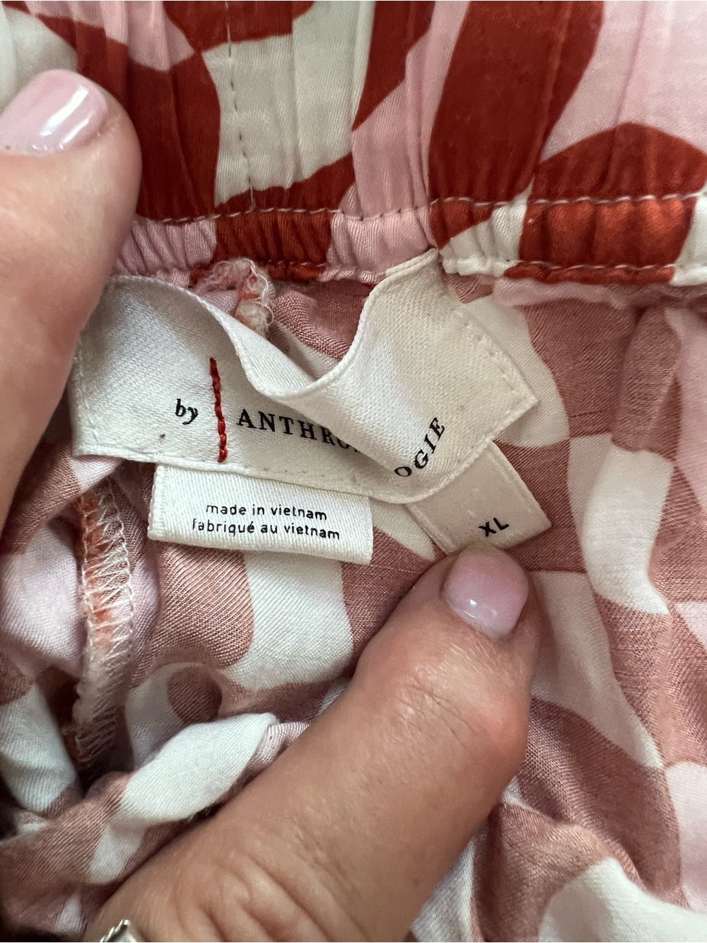 Anthropologie Retro Red & White Geometric Wide-Leg silky lounge Pants xl - Picture 4 of 6